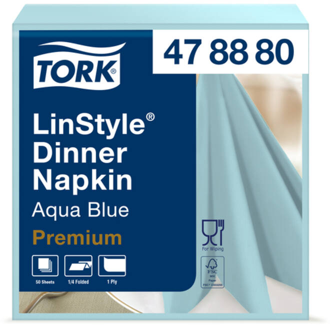 Dinnerservetten Tork LinStyle® 1/4-vouw 1-laags 50st aquablauw 478880