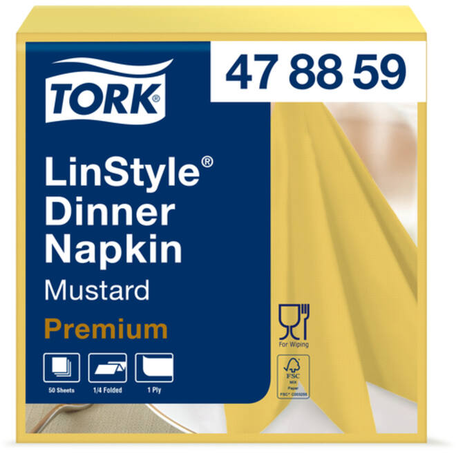 Dinnerservetten Tork LinStyle® 1/4-vouw 1-laags 50st mosterdgeel 478882
