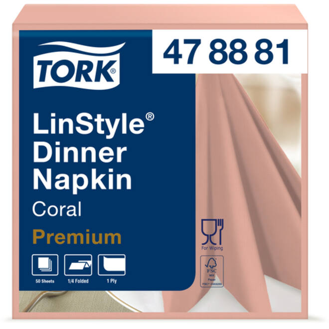 Dinnerservet Tork LinStyle® 1/4-vouw 1-laags 50st koraalrood