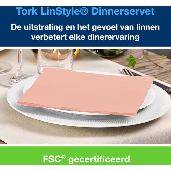 Dinnerservet Tork LinStyle® 1/4-vouw 1-laags 50st koraalrood