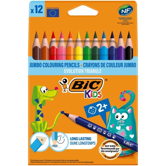 Kleurpotloden BicKids Evolution ecolutions triangle assorti etui à 12 stuk