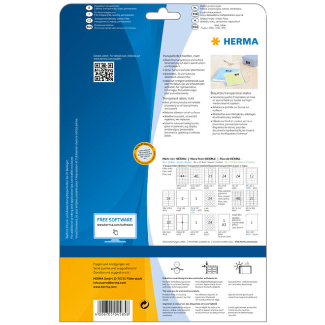 Etiket HERMA 4585 210x297mm weerbestendig transparant mat 10stuks
