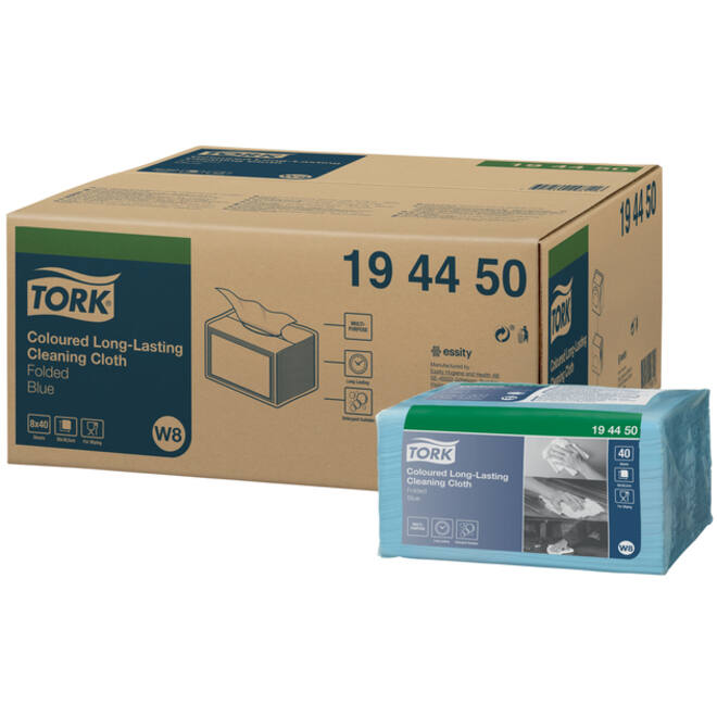 Reinigingsdoek Tork Long Lasting W8 multifunctioneel gevouwen blauw 194450