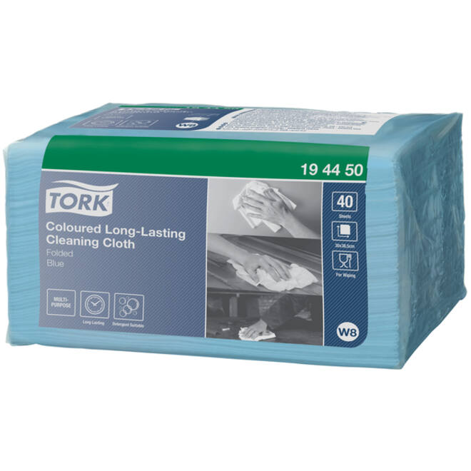 Reinigingsdoek Tork Long Lasting W8 multifunctioneel gevouwen blauw 194450