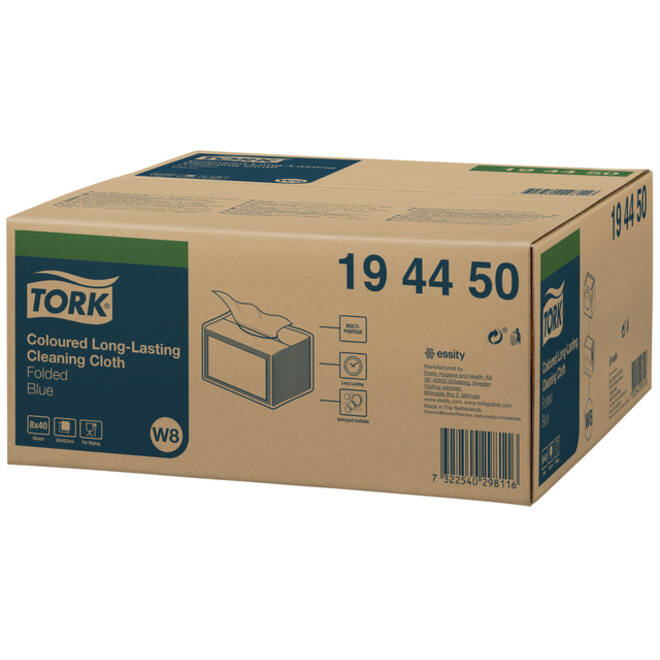 Reinigingsdoek Tork Long Lasting W8 multifunctioneel gevouwen blauw 194450