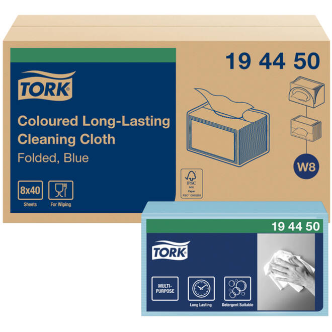 Reinigingsdoek Tork Long Lasting W8 multifunctioneel gevouwen blauw 194450
