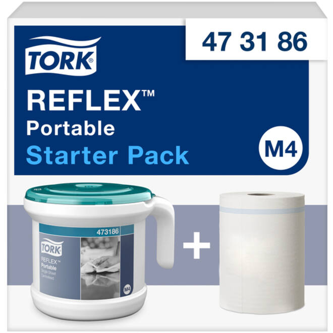 Startpakket Tork Reflex™ M4 draagbare dispenser wit/turquoise 473186