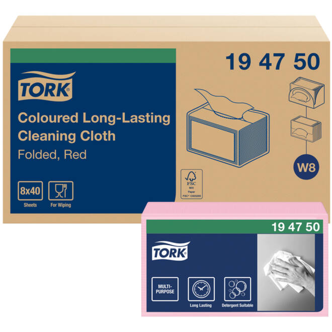 Reiningingsdoek Tork Long Lasting W8 multifunctioneel rood 194750