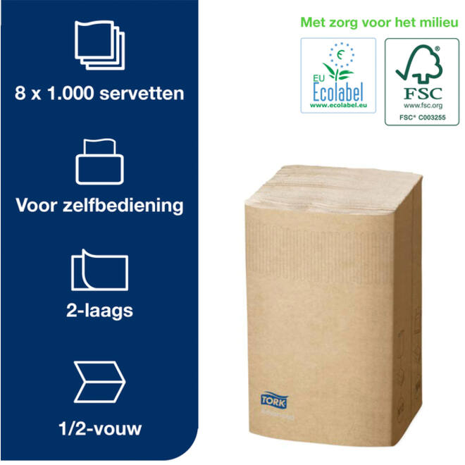 Servet Tork N4 Xpressnap Premium 1/2 vouw 2-laags 213x165mm 1000 vel naturel 12880