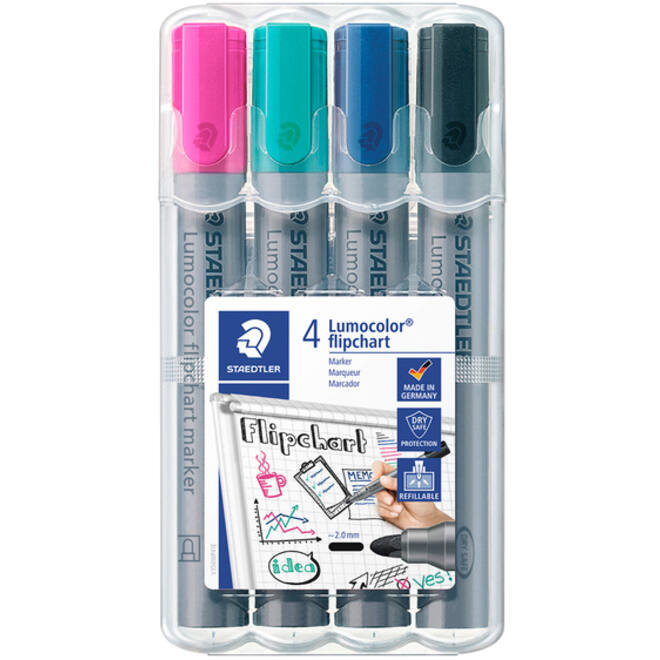 Viltstift Staedtler 356 voor flipover rond 2mm set à 4 stuks assorti