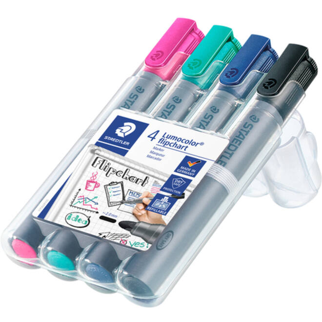 Viltstift Staedtler 356 voor flipover rond 2mm set à 4 stuks assorti