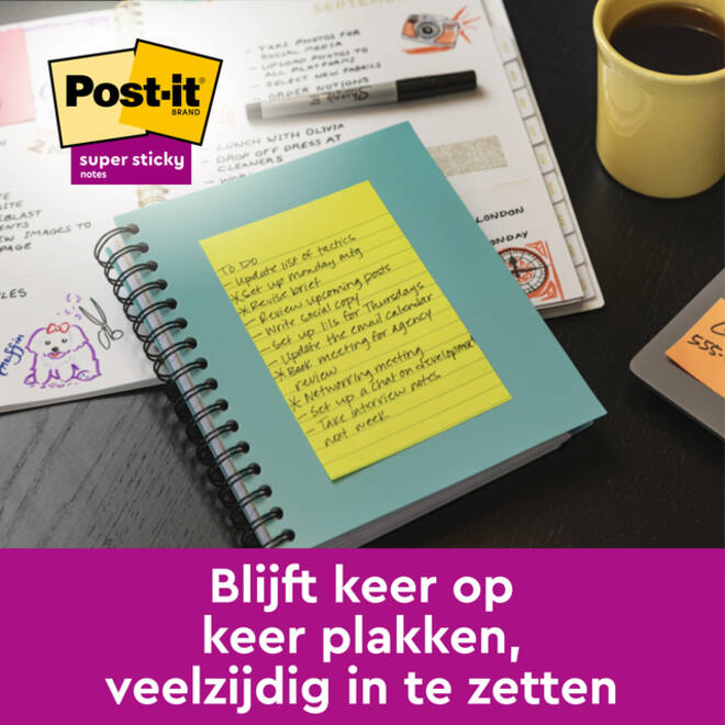 Memoblok Post-it 6445 Super Sticky 152x101mm assorti