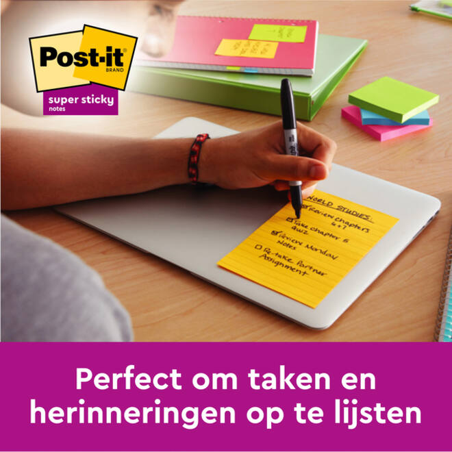 Memoblok Post-it 6445 Super Sticky 152x101mm assorti