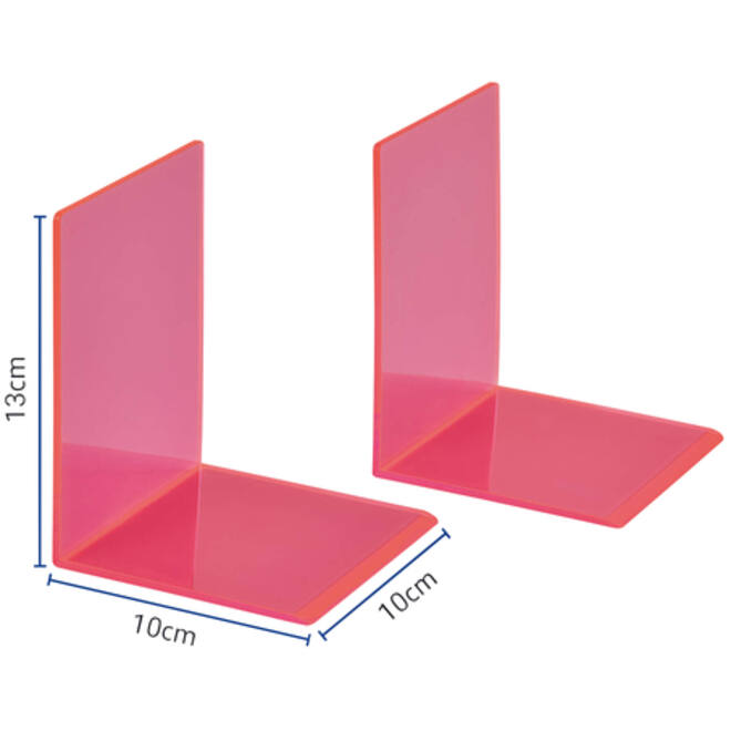 Boekensteun MAUL 10x10x13cm acryl set 2 neon rood transparant