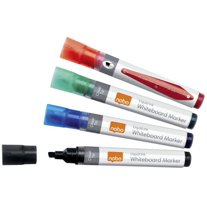 Viltstift Nobo whiteboard Liquid ink schuin assorti 4mm 4st