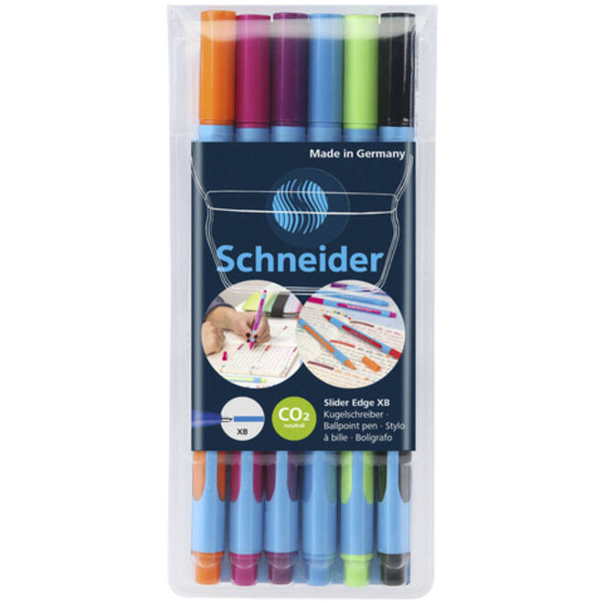 Balpen Schneider Slider Edge extra breed assorti etui à 6 stuks