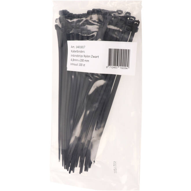 Inbindstrips IEZZY nylon 4.8x200mm D 49.5mm zwart