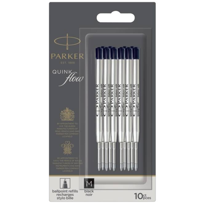 Balpenvulling Parker Quinkflow medium zwart blister à 10 stuks