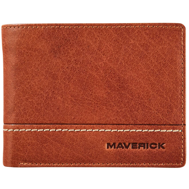 Portemonee Maverick Rough Gear met kleingeldvak RFID leer cognac