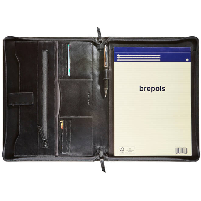 Schrijfmap Maverick All Black A4 met rits inclusief schrijfblok leer zwart