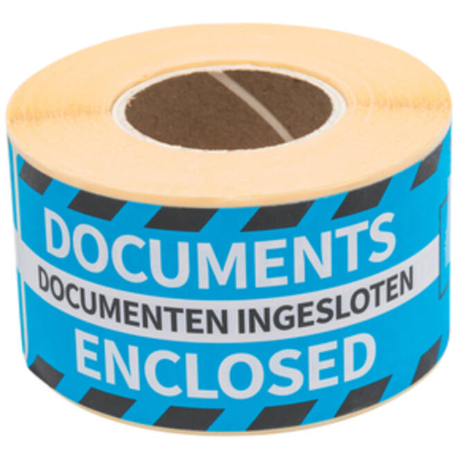Waarschuwingsetiket Rillprint documents enclosed 46x125mm blauw