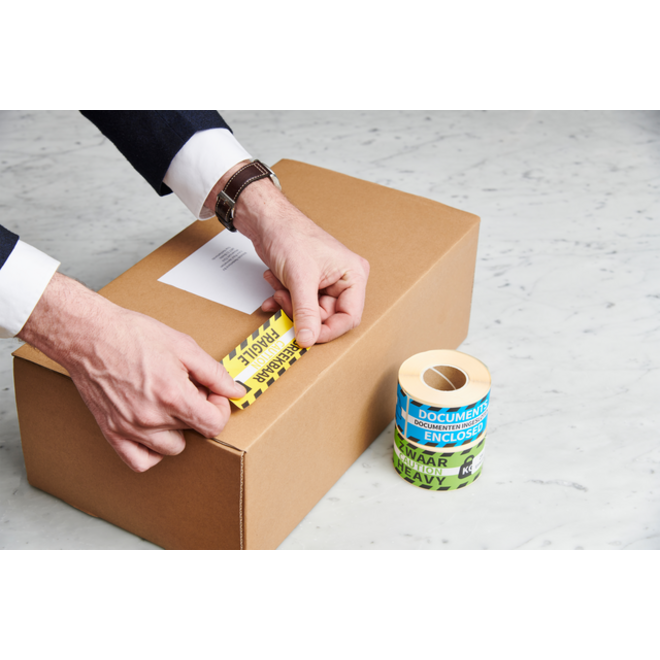 Waarschuwingsetiket Rillprint documents enclosed 46x125mm blauw