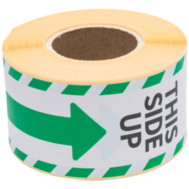 Waarschuwingsetiket Rillprint this side up 46x125mm wit groen