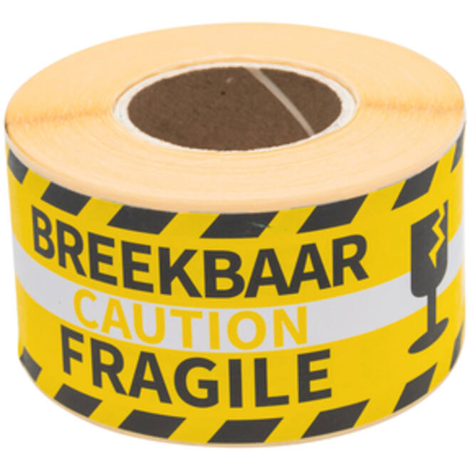 Waarschuwingsetiket Rillprint fragile 46x125mm geel