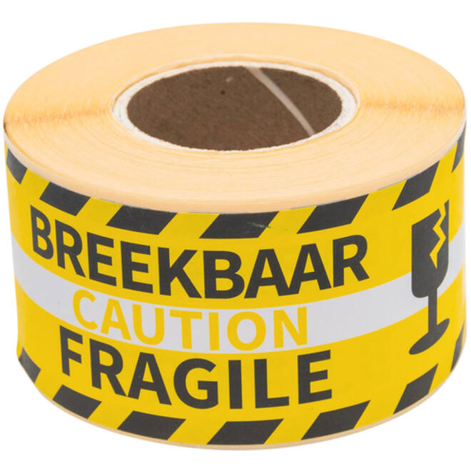 Waarschuwingsetiket Rillprint fragile 46x125mm geel