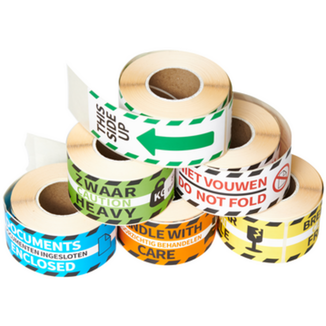 Waarschuwingsetiket Rillprint fragile 46x125mm geel