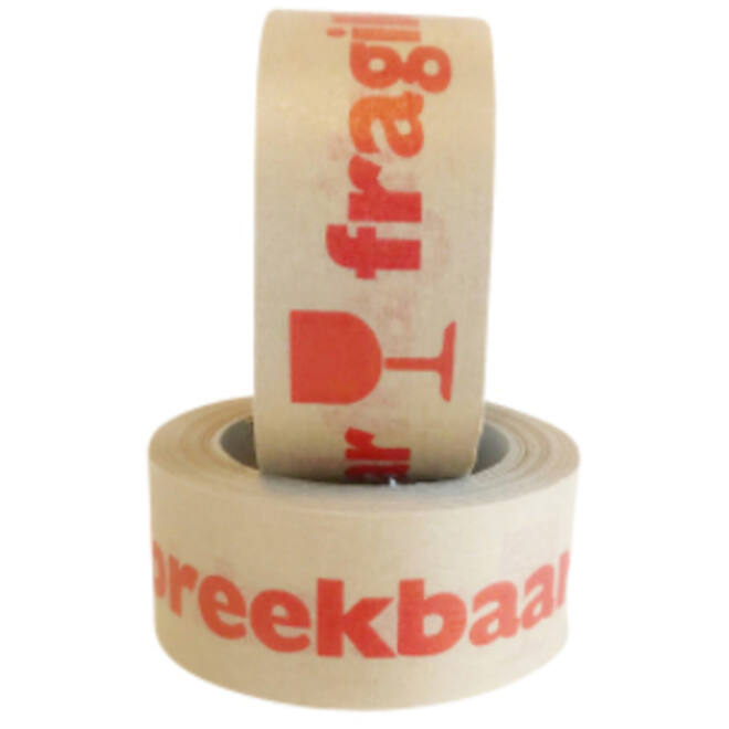 Waarschuwingstape IEZZY 50mmx50m 80p gerecycled papier bruin/rood