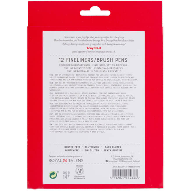 Fineliner Brush pen Bruynzeel Creatives set 12 kleuren