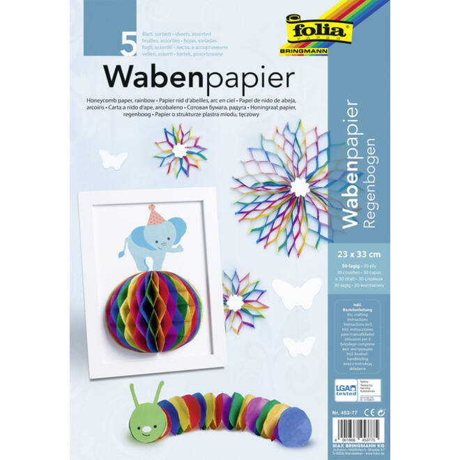 Honingraatpapier Folia 23x33cm 5 vel regenboog