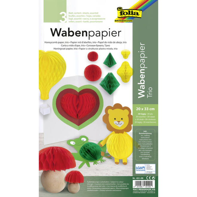 Honingraatpapier Folia 20x33cm 3 vel assorti