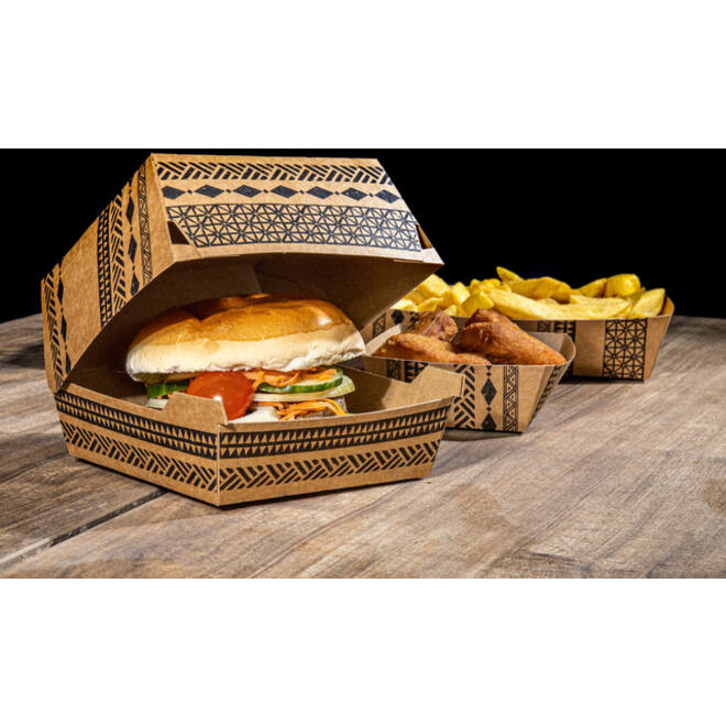 Hamburgerdoos Maori 115x110x70mm karton bruin 320stuks