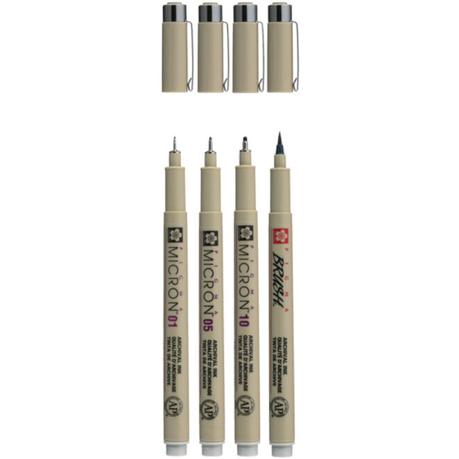 Fineliner Sakura Pigma Micron lichtgrijs set 4 maten