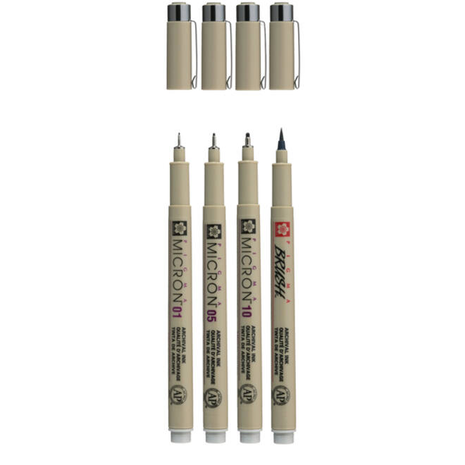 Fineliner Sakura Pigma Micron lichtgrijs set 4 maten