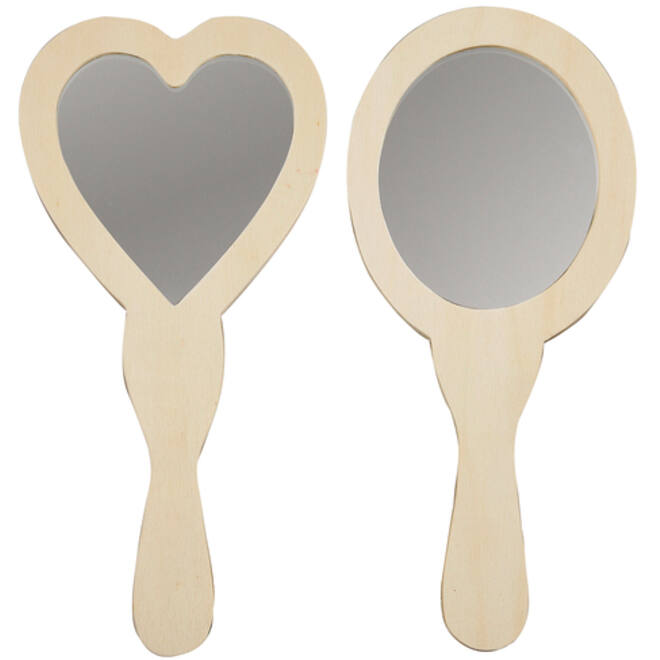 Handspiegel Creativ Company hart en ovaal 23-24cm hout