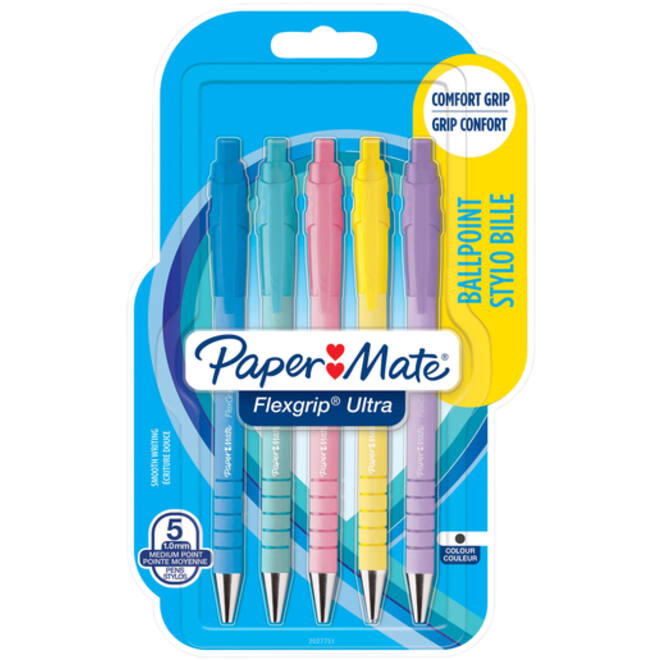 Balpen Paper Mate Flexgrip drukknop pastel schrijfkleur zwart