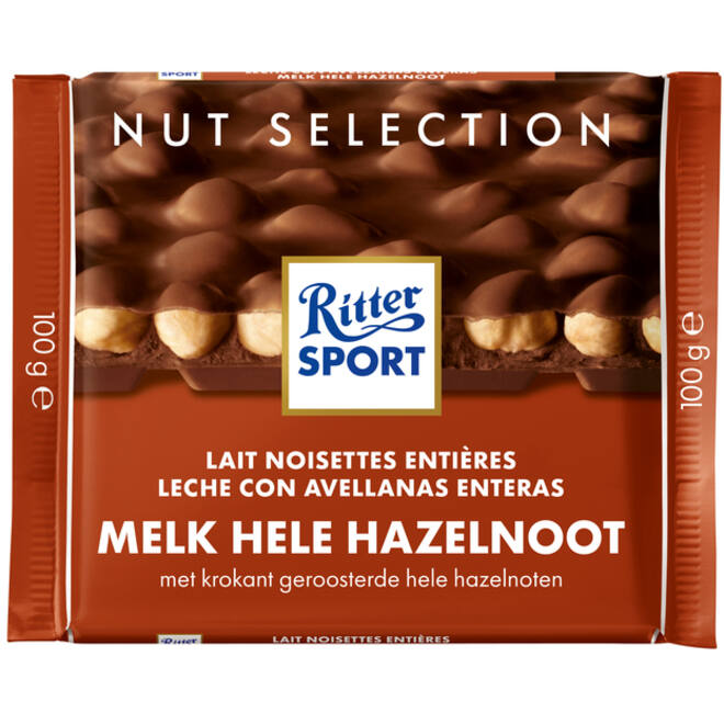 Chocolade Ritter Sport melk-hele hazelnoot 100gr