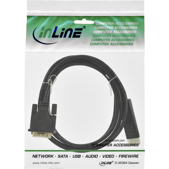 Kabel inLine Displayport DVI 24+1 M/M 2 meter zwart
