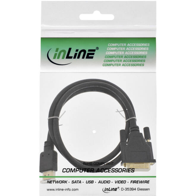 Kabel inLine HDMI DVI 18+1 pin M/M 2 meter zwart