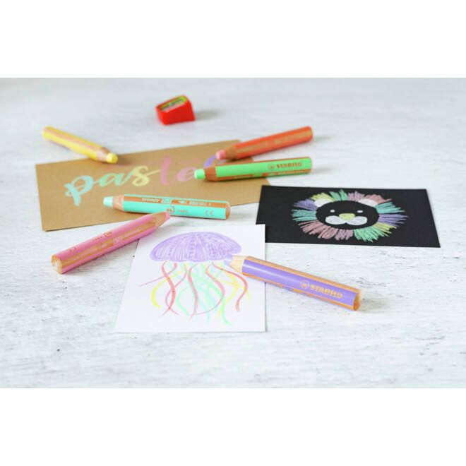 Kleurpotloden STABILO 880 woody inclusief puntenslijper pastel assorti etui à 6 stuks