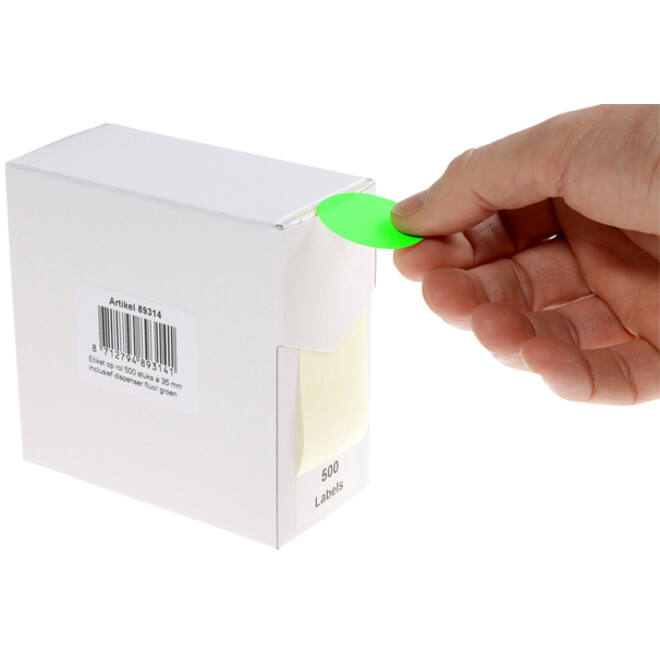 Etiket Rillprint 35mm 500st op rol fluor groen