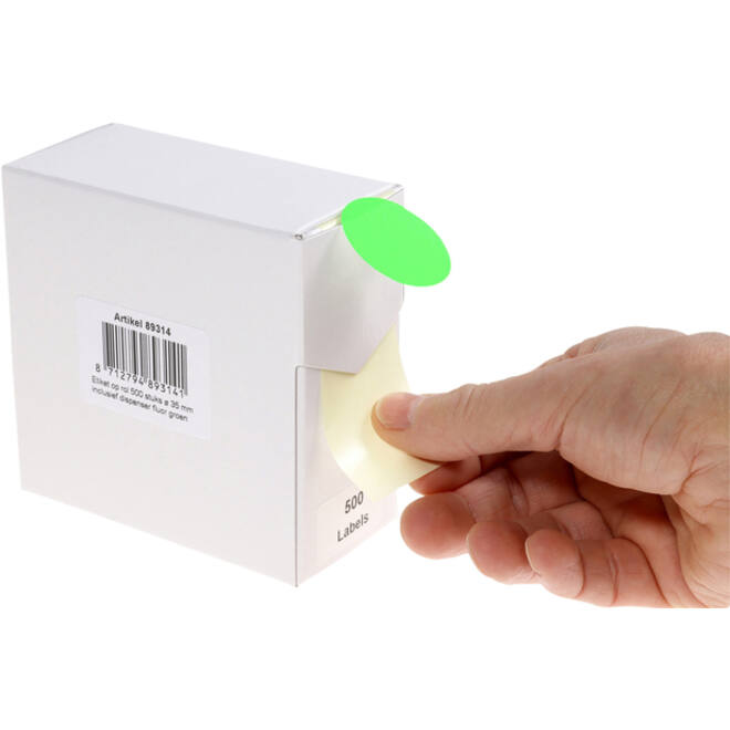 Etiket Rillprint 35mm 500st op rol fluor groen