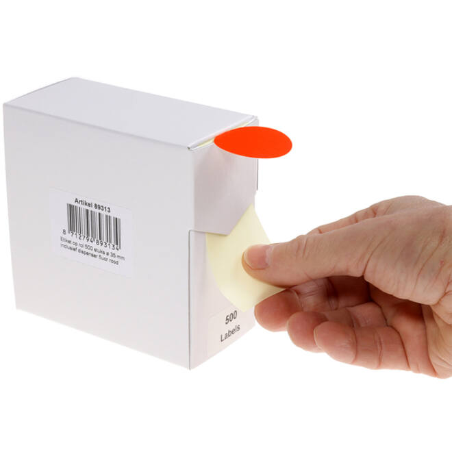 Etiket Rillprint 35mm 500st op rol fluor rood
