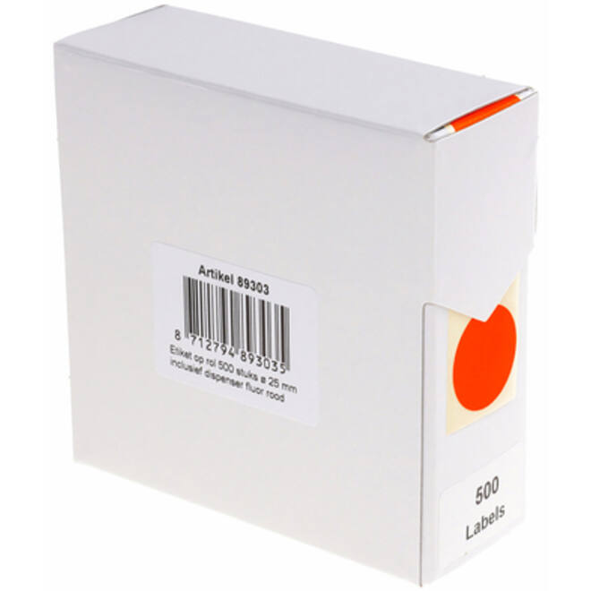 Etiket Rillprint 25mm 500st op rol fluor rood