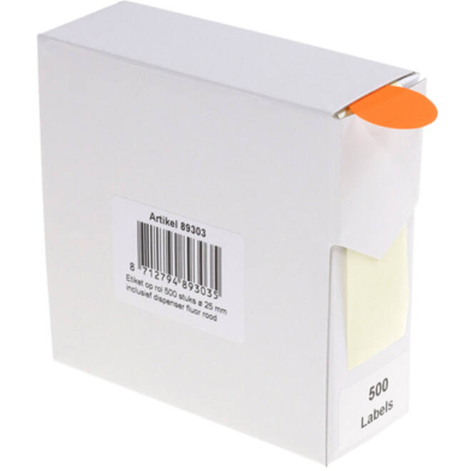 Etiket Rillprint 25mm 500st op rol fluor rood