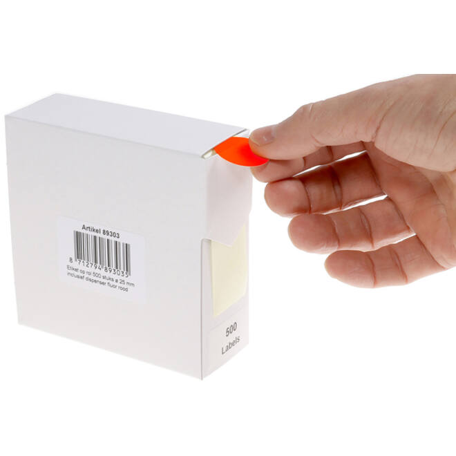 Etiket Rillprint 25mm 500st op rol fluor rood