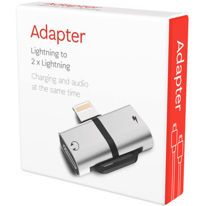 Adapter Lightning naar 2 x Lightning grijs